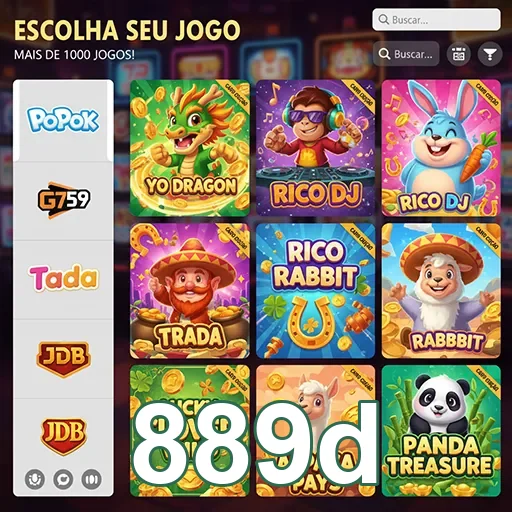 Tela do aplicativo 889d mostrando seleção de jogos disponíveis.