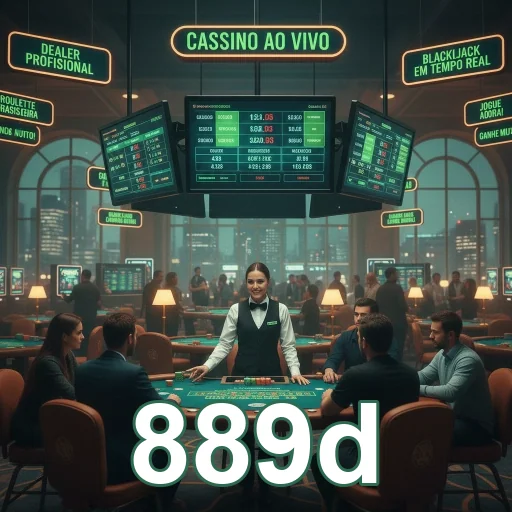 Ambiente de cassino ao vivo do 889d com dealers e jogadores.