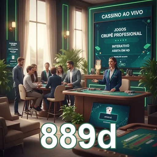 Cenário de cassino ao vivo na 889d com jogadores e crupiê.