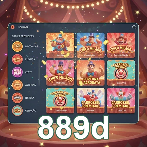 Interface do 889d com slots de cassino vibrantes e acessíveis.