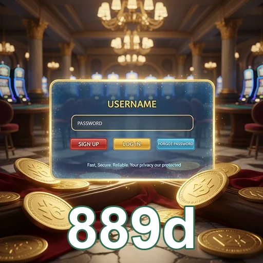 Tela de login da plataforma 889d com fichas ao redor.