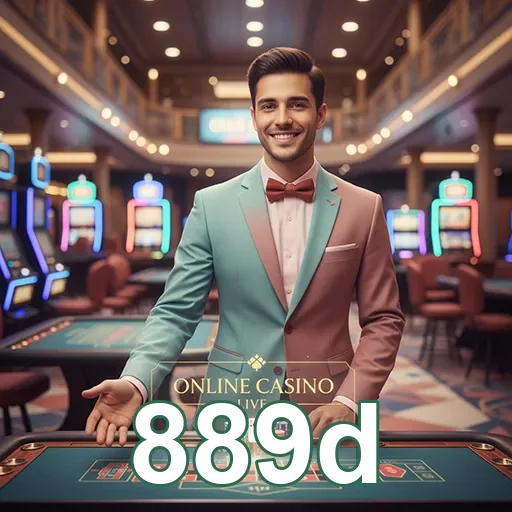 Dealer sorridente com mesas de cassino no fundo no 889d