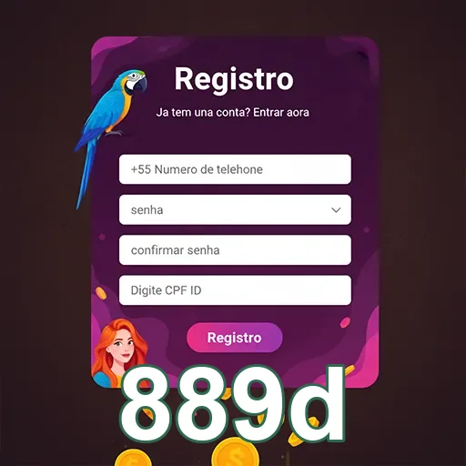 Tela de registro da plataforma 889d com campos de acesso.