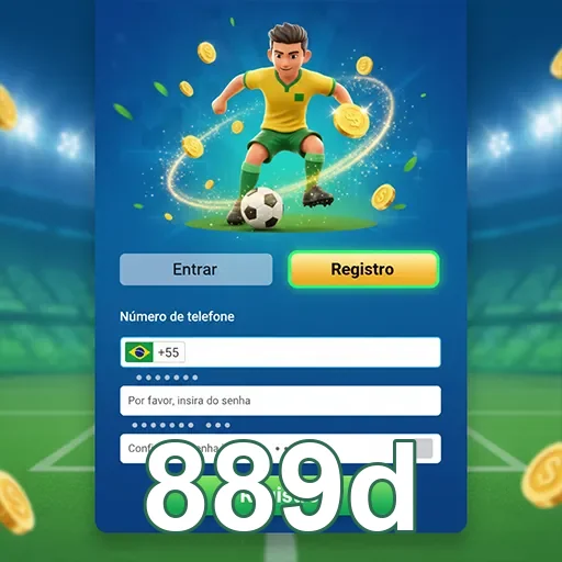 Tela de registro do 889d com jogador de futebol em destaque.